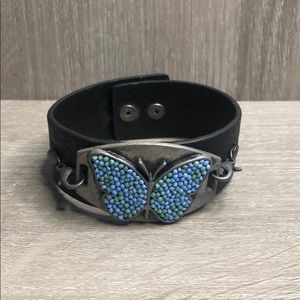 Black leather butterfly bracelet